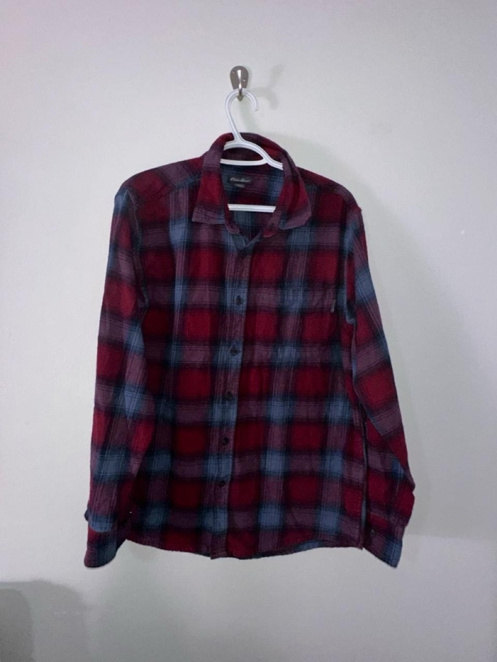 Eddie Bauer Red and Blue Plaid Button-Down Shirt